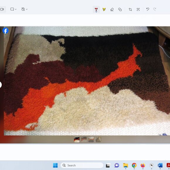 Cool super soft pure wool 1970s wave design shag/hand- hooked rug - 71 x 42 inch - Picture 1 of 7